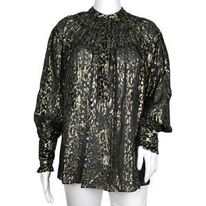 Derek Lam Women’s Gold Black Slight Sheer Blouse Sz 4 DM17
